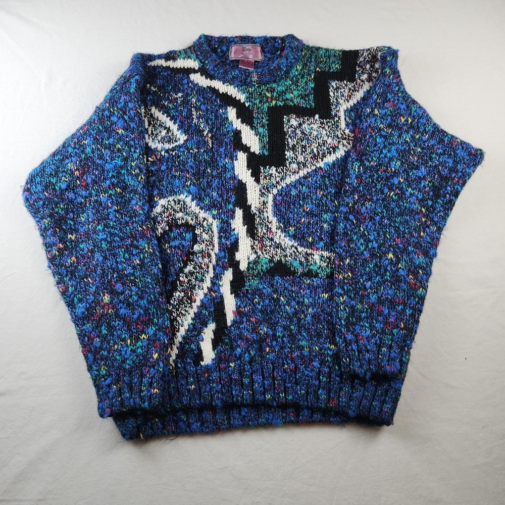 Concrete Mix Vintage 80s‎ Geometric Abstract Multi Color Knit Sweater Small